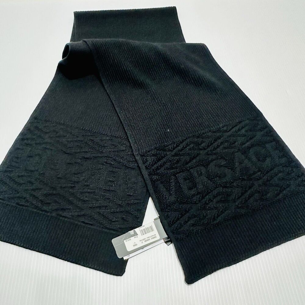 NWT Authentic Versace Greca Wool Black Thick Knit Scarf Shawl Size 72"x12" $525
